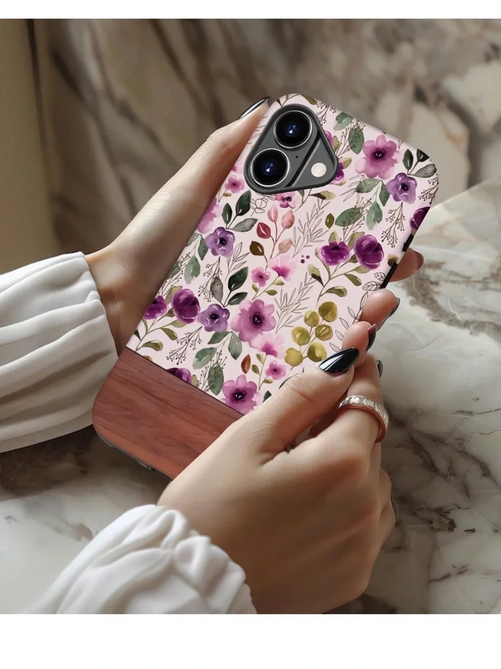 Floral Purple & Wood color Phone Case IP 17 new